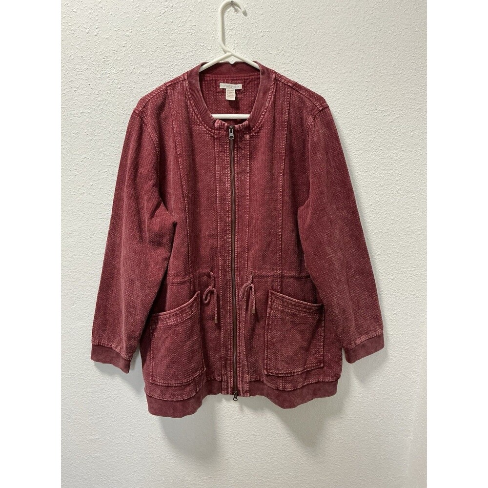 Carbon 2 Cobalt Women’s Textured Cotton Full Zip Jacket Burgundy Maroon size L